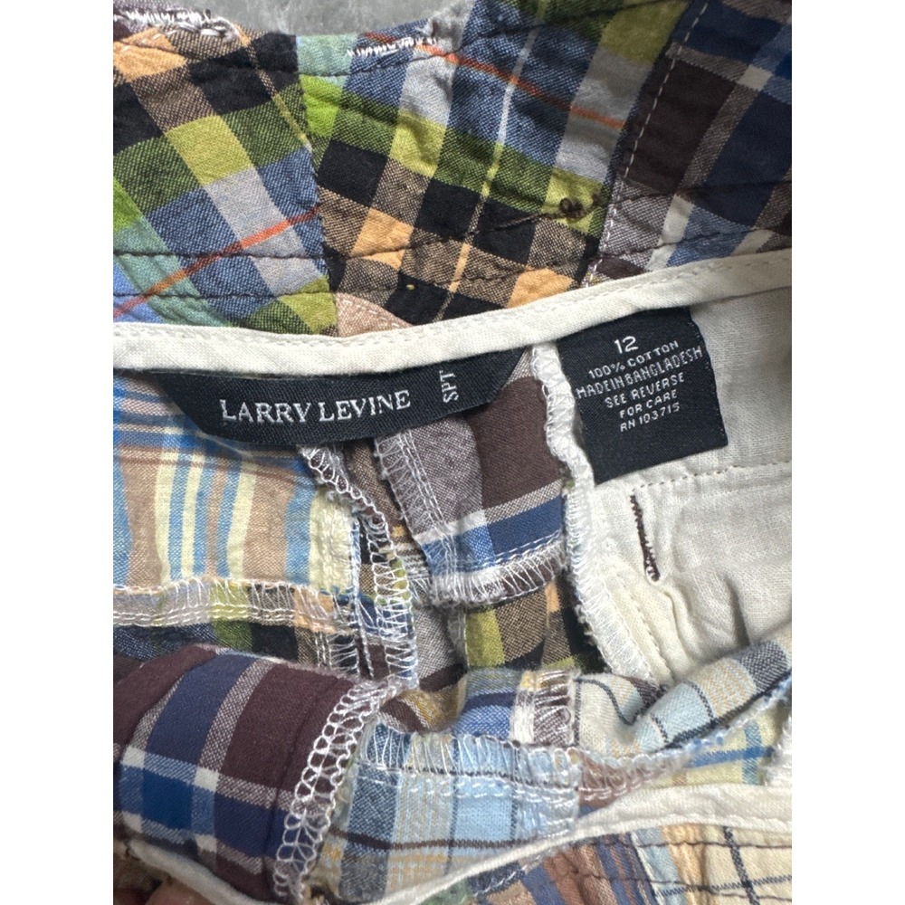 Larry Levine Patchwork Madras Shorts Mens 34 Multi Color Excellent Plaid Cotton - Picture 4 of 6